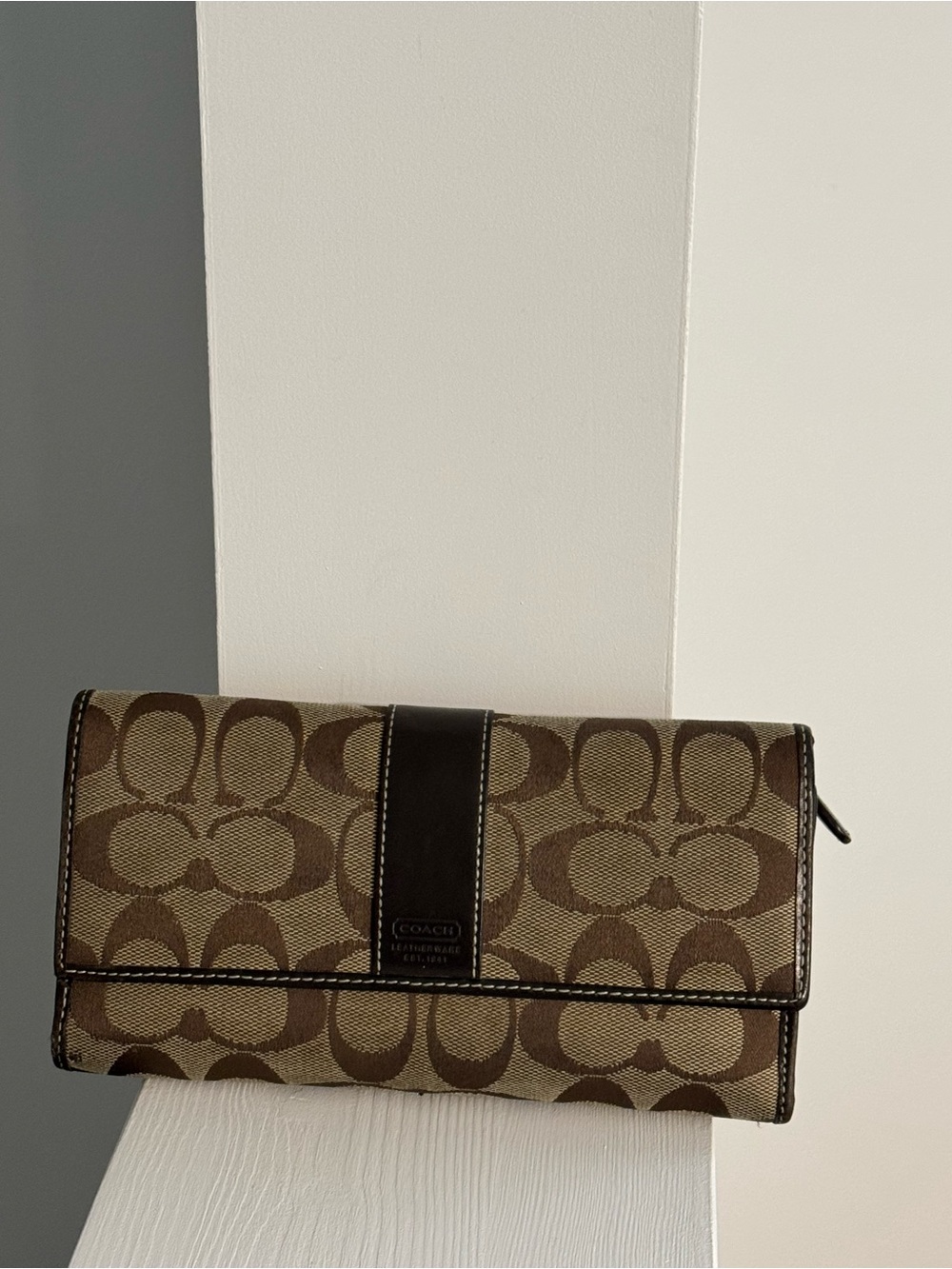Vintage Coach Brown Jacquard Monogram Canvas Wallet